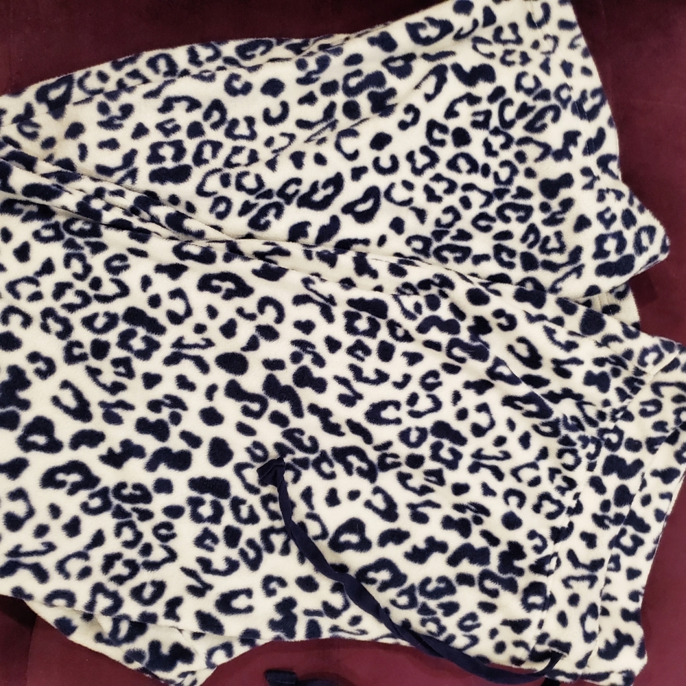Navy and white animal print flannel sleep pants